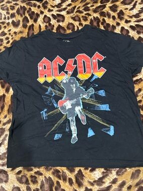 AC/DC Black Tee with Red, Yellow & Blue Graphic
